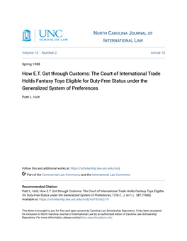 The Court of International Trade Holds Fantasy Toys Eligible for Duty-Free Status Under the Generalized System of Preferences