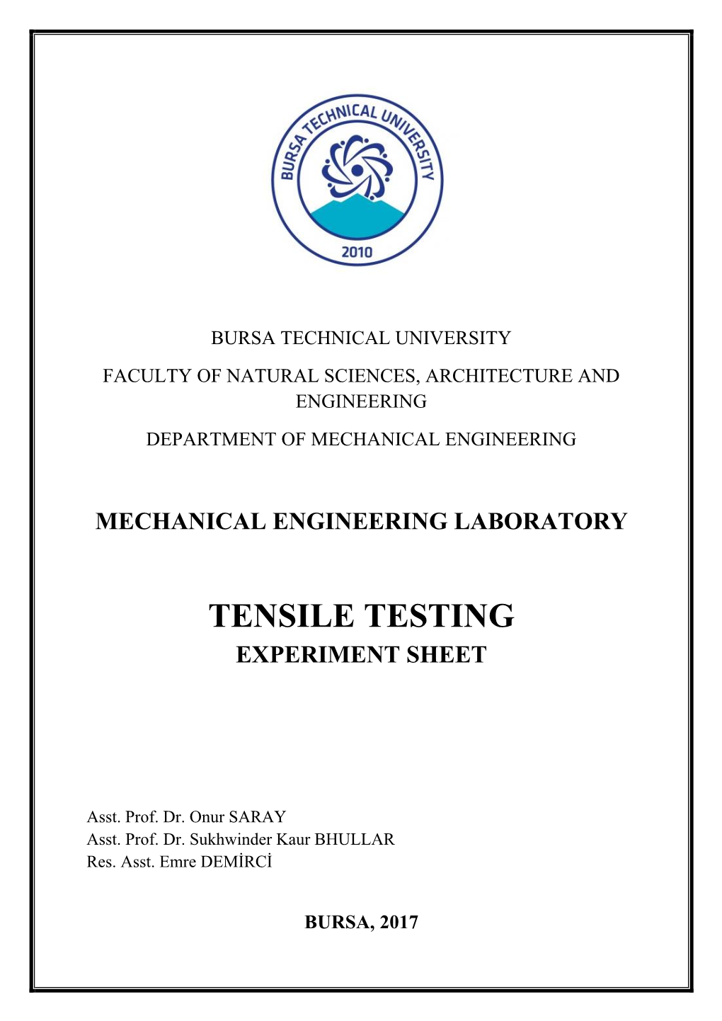 Tensile Testing Experiment Sheet