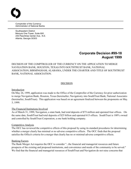 Corporate Decision #99-18 August 1999