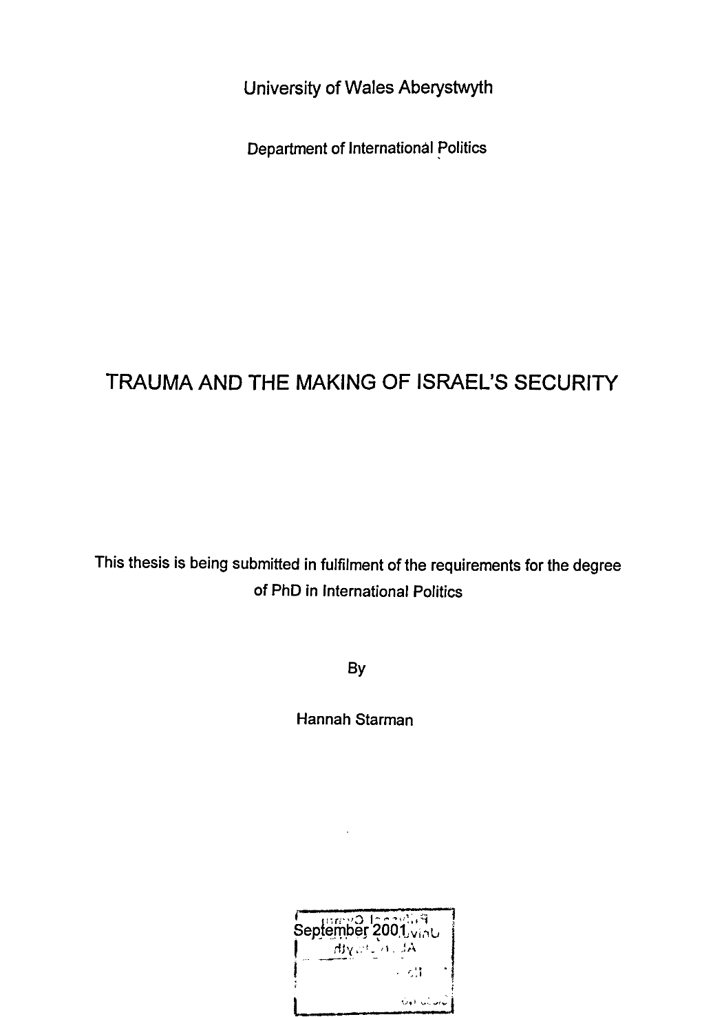 Trauma and the Making of Israel's Security
