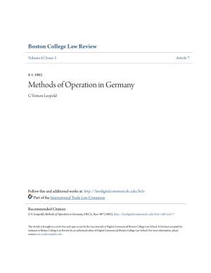 Methods of Operation in Germany G Vernon Leopold