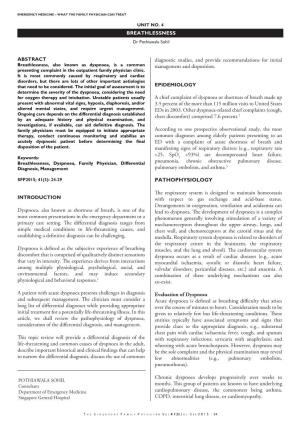 BREATHLESSNESS ABSTRACT INTRODUCTION Dyspnoea, Also