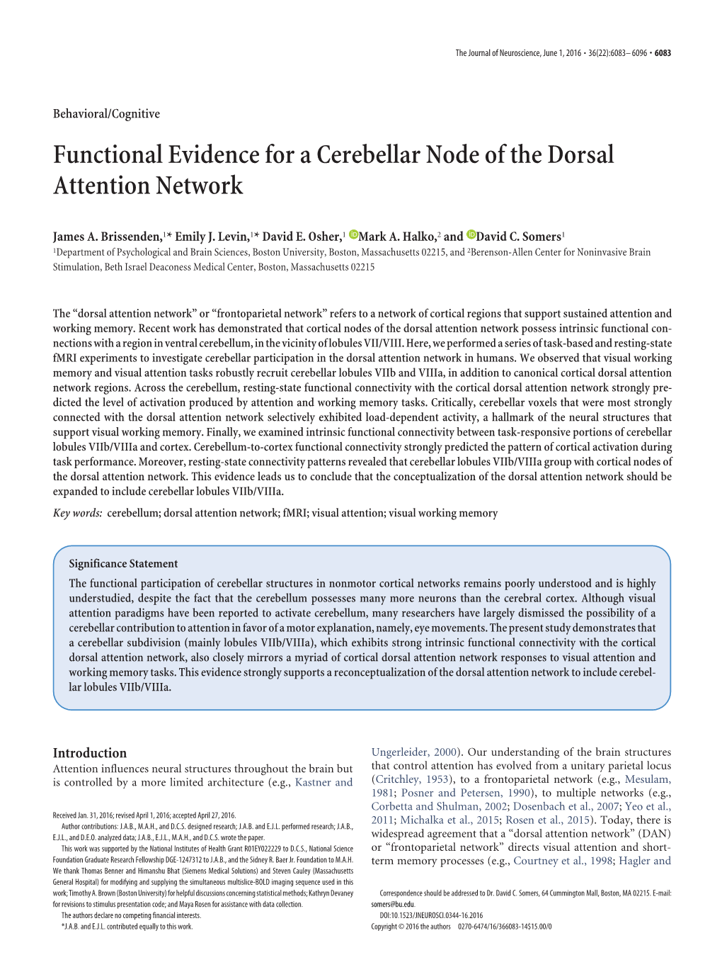 Functional Evidence for a Cerebellar Node of the Dorsal Attention Network