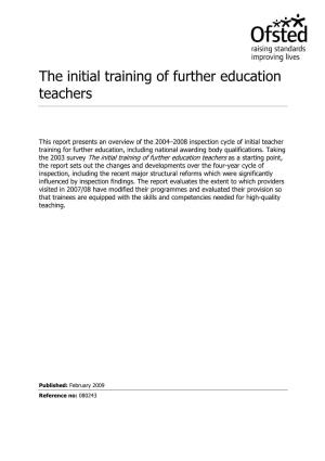 The Initial Training of Further Education Teachers