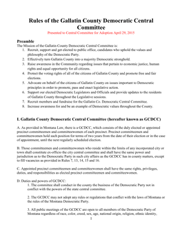 Rules of the Gallatin County Democratic Central Committee Presented to Central Committee for Adoption April 29, 2015