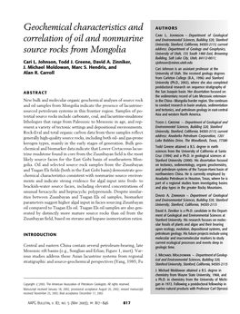 Geochemical Characteristics and Correlation of Oil and Nonmarine Source Rocks the Zuunbayan Il Fields Are Shown