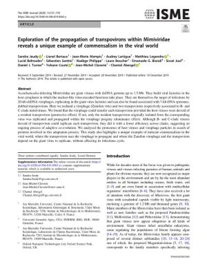 Exploration of the Propagation of Transpovirons Within Mimiviridae Reveals a Unique Example of Commensalism in the Viral World