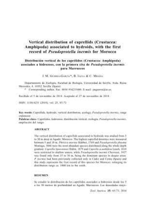 Vertical Distribution of Caprellids (Crustacea: Amphipoda) Associated to Hydroids, with the First Record of Pseudoprotella Inermis for Morocco
