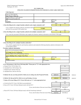 FCC Form 1240 for Excel 5.0, 1St Version