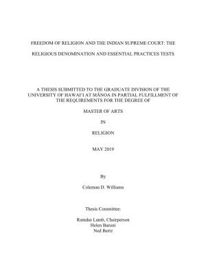Freedom of Religion and the Indian Supreme Court: The