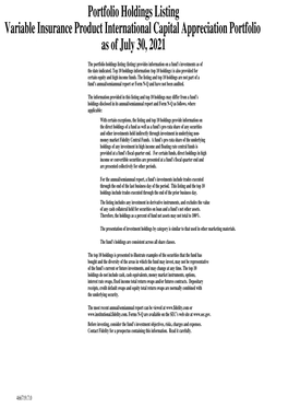 Portfolio Holdings Listing Variable Insurance Product International Capital Appreciation Portfolio DUMMY As of July 30, 2021