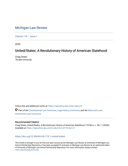A Revolutionary History of American Statehood