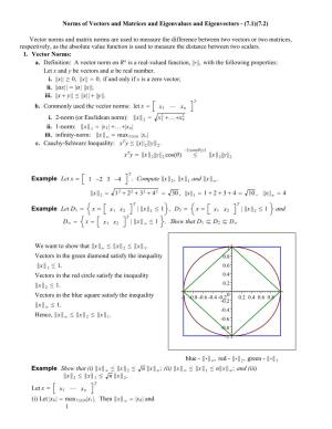 Norms of Vectors and Matrices and Eigenvalues and Eigenvectors - (7.1)(7.2)