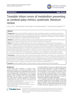 Treatable Inborn Errors of Metabolism Presenting As Cerebral Palsy Mimics