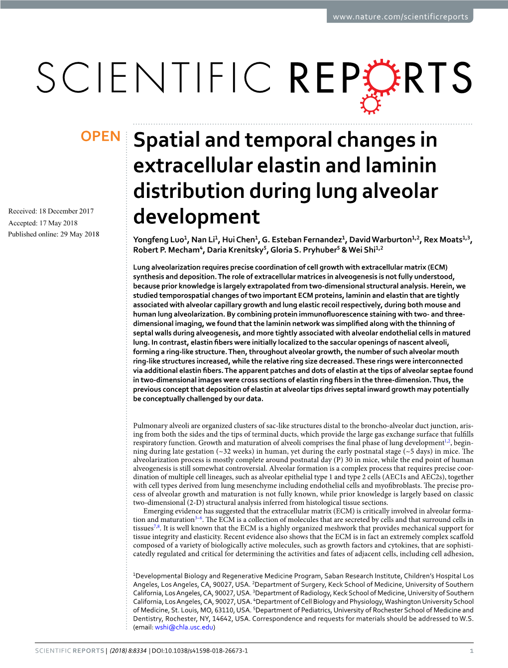 Spatial and Temporal Changes in Extracellular Elastin and Laminin