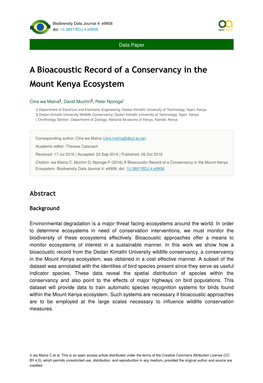 A Bioacoustic Record of a Conservancy in the Mount Kenya Ecosystem