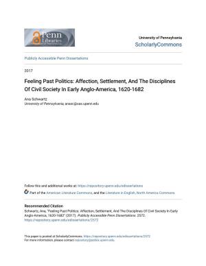 Feeling Past Politics: Affection, Settlement, and the Disciplines of Civil Society in Early Anglo-America, 1620-1682