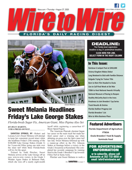 Sweet Melania Headlines Friday's Lake George Stakes