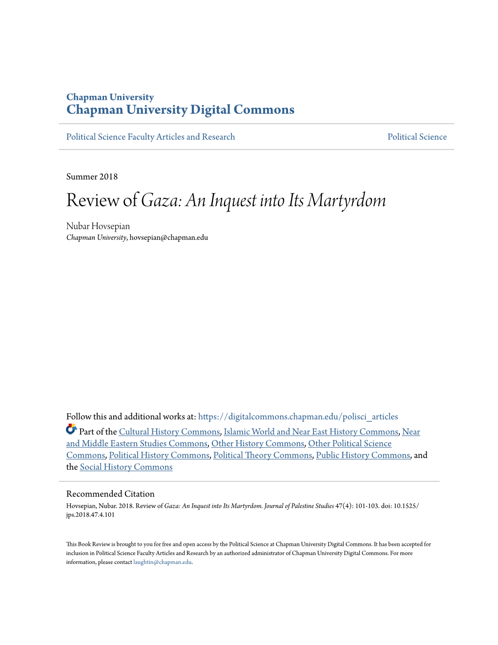 Review of &lt;Em&gt;Gaza: an Inquest Into Its Martyrdom&lt;/Em&gt;