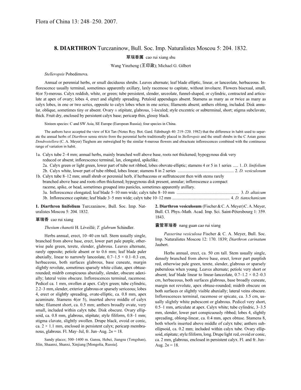 Flora of China 13: 248–250. 2007. 8. DIARTHRON Turczaninow, Bull