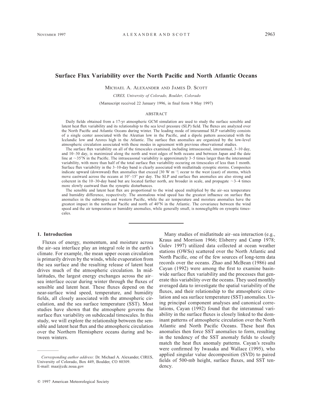 Surface Flux Variability Over the North Pacific and North Atlantic Oceans