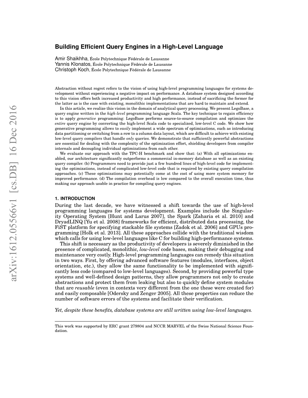 Arxiv:1612.05566V1 [Cs.DB] 16 Dec 2016