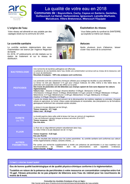La Qualité De Votre Eau En 2018 Communes De : Bayonvillers, Cachy, Cayeux En Santerre, Gentelles