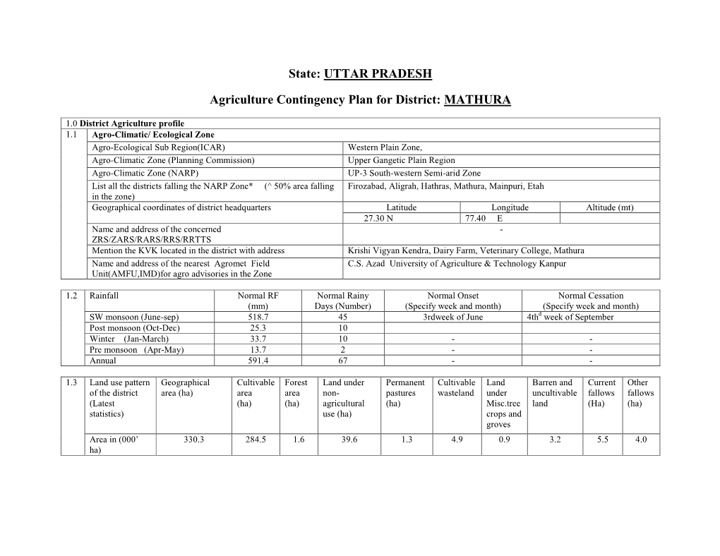 State: UTTAR PRADESH Agriculture Contingency Plan for District