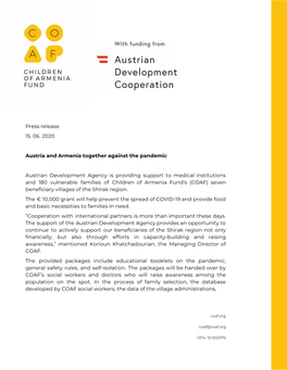 Press Release 15.06.2020 Austria and Armenia Together Against The