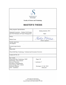 Msc Martin Fosse Wired Drill Pipe Technology Technical And