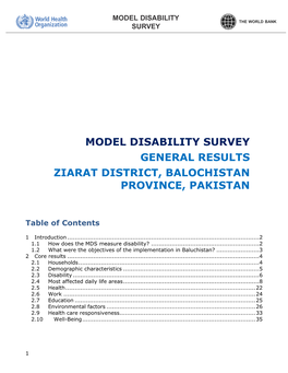 Model Disability Survey General Results Ziarat District, Balochistan Province, Pakistan