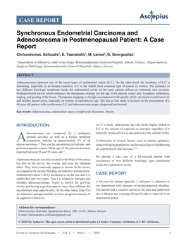 Synchronous Endometrial Carcinoma and Adenosarcoma in Postmenopausal Patient: a Case Report Chrisostomos