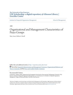 Organizational and Management Characteristics of Peace Groups Mary Anna Culleton Colwell