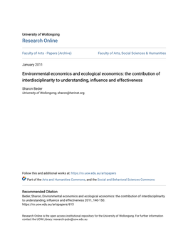 Environmental Economics and Ecological Economics: the Contribution of Interdisciplinarity to Understanding, Influence and Effectiveness