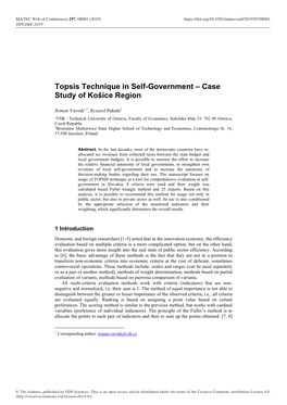 Topsis Technique in Self-Government – Case Study of Košice Region