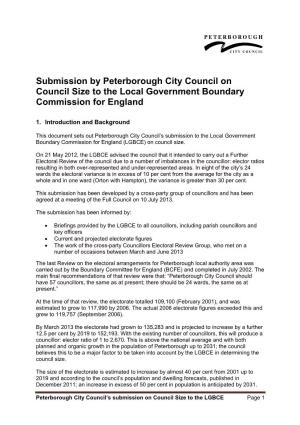 Peterborough City Council on Council Size to the Local Government Boundary Commission for England