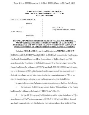 Defendant's Motion for Disclosure of FISA-Related Material and To