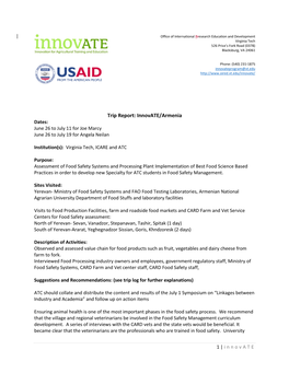 Armenia USAID Trip Report Food Safety Marcy Neilan
