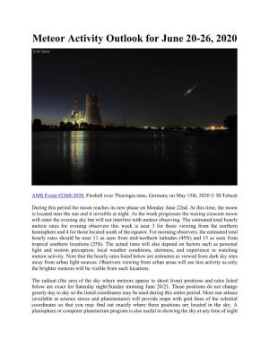Meteor Activity Outlook for June 20-26, 2020