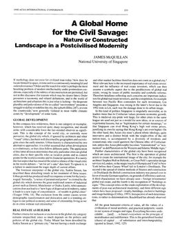 A Global for the Civil Savage: Re Or Constructed Landscape in a Postcivilised Modernity