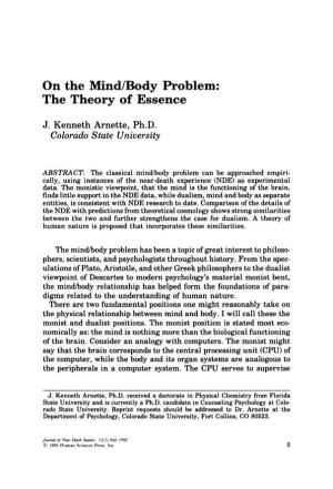 On the Mind/Body Problem: the Theory of Essence