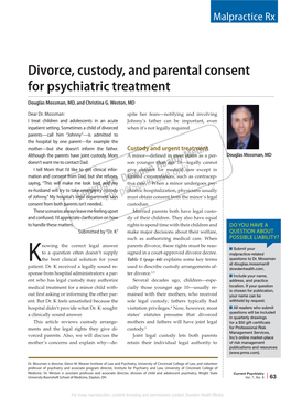 Divorce, Custody, and Parental Consent for Psychiatric Treatment