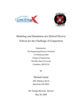 Modeling and Simulation of a Hybrid Electric Vehicle for the Challenge X Competition