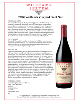 2018 Coastlands Vineyard Pinot Noir