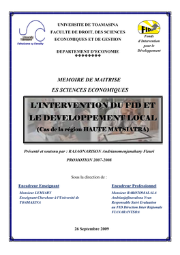 L'intervention Du Fid Et Le Developpement Local