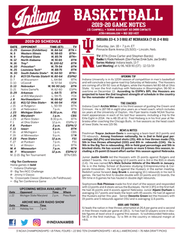 AT NEBRASKA (7-10, 2-4 B1G) 2019-20 SCHEDULE DATE OPPONENT TIME (ET) TV Saturday, Jan