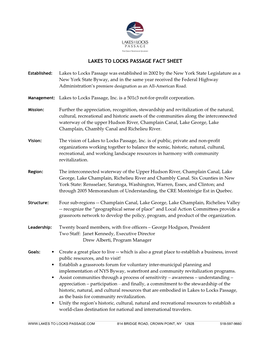 Lakes to Locks Passage Fact Sheet