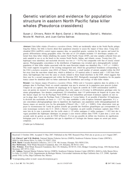 Genetic Variation and Evidence for Population Structure in Eastern North Pacific False Killer Whales (Pseudorca Crassidens)