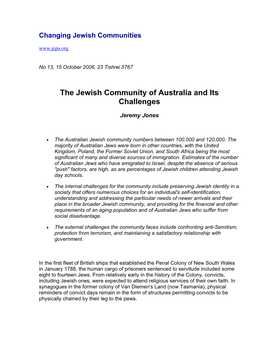 The Jewish Community of Australia and Its Challenges