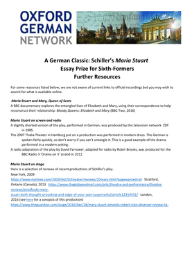 A German Classic: Schiller's Maria Stuart Essay Prize for Sixth-Formers Further Resources